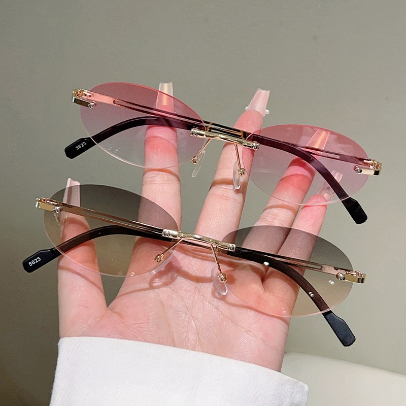 Men'S Fashion Rimless Glasses - Çerçevesiz Oval Güneş Gözlüğü Erkek Moda