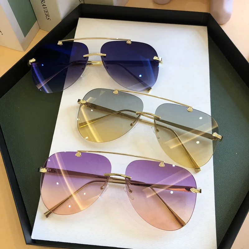 Men'S Fashion Rimless Glasses - Vintage Çerçevesiz Alaşım Havacılık Pilot Güneş